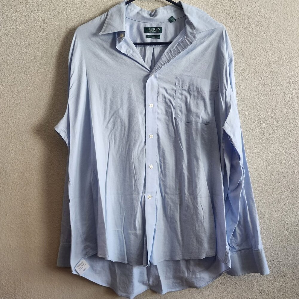 Lauren Ralph Lauren Shirt Mens XL Blue Regular Fit Performance Stretch Button Up